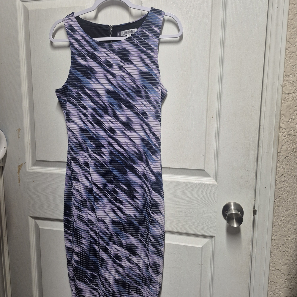 Jennifer Lopez Purple and Black Midi Dress